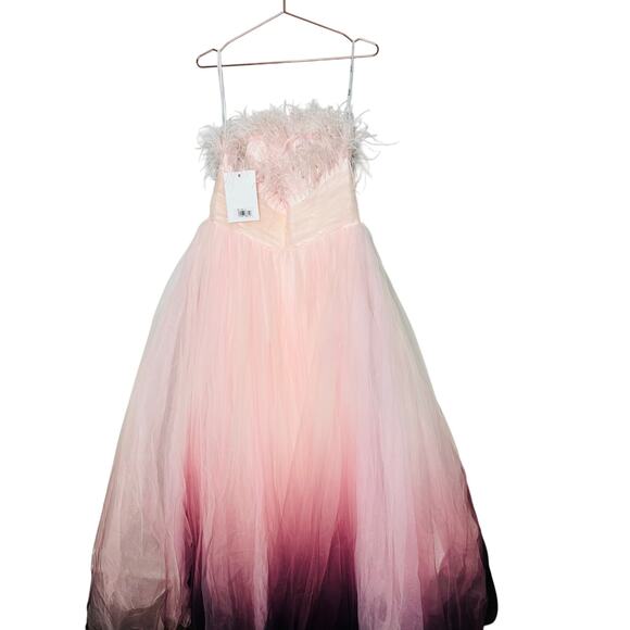 NWT MAC DUGGAL 20557 Pink Ombre Strapless Tulle Base Feather Bodice Gown Size 14 - Picture 3 of 16